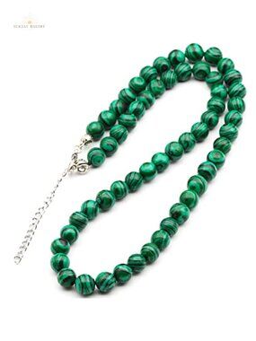 Handmade 8mm Malachite Beaded Choker Necklace Adjustable Rope Cord